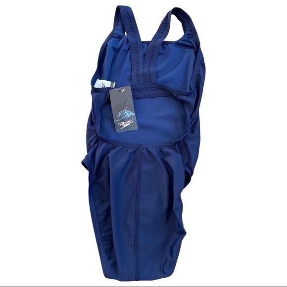 Speedo Women’s Performance Navy Moderate Ultraback PowerFLEX One Piece Swimsuit - Picture 6 of 11